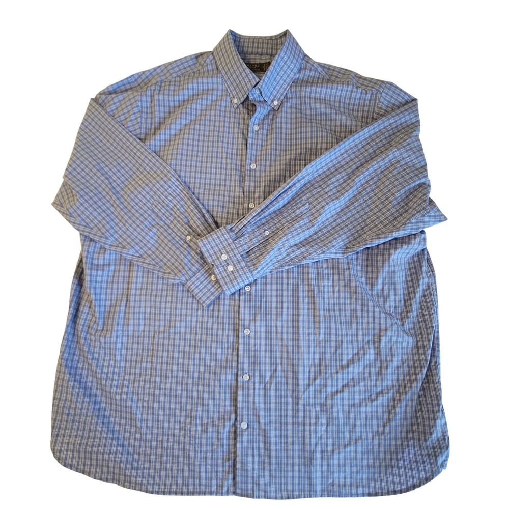 Oak Hill Button Down Shirt Mens 19 36/37 T Blue Plaid Supima Cotton Non-Iron